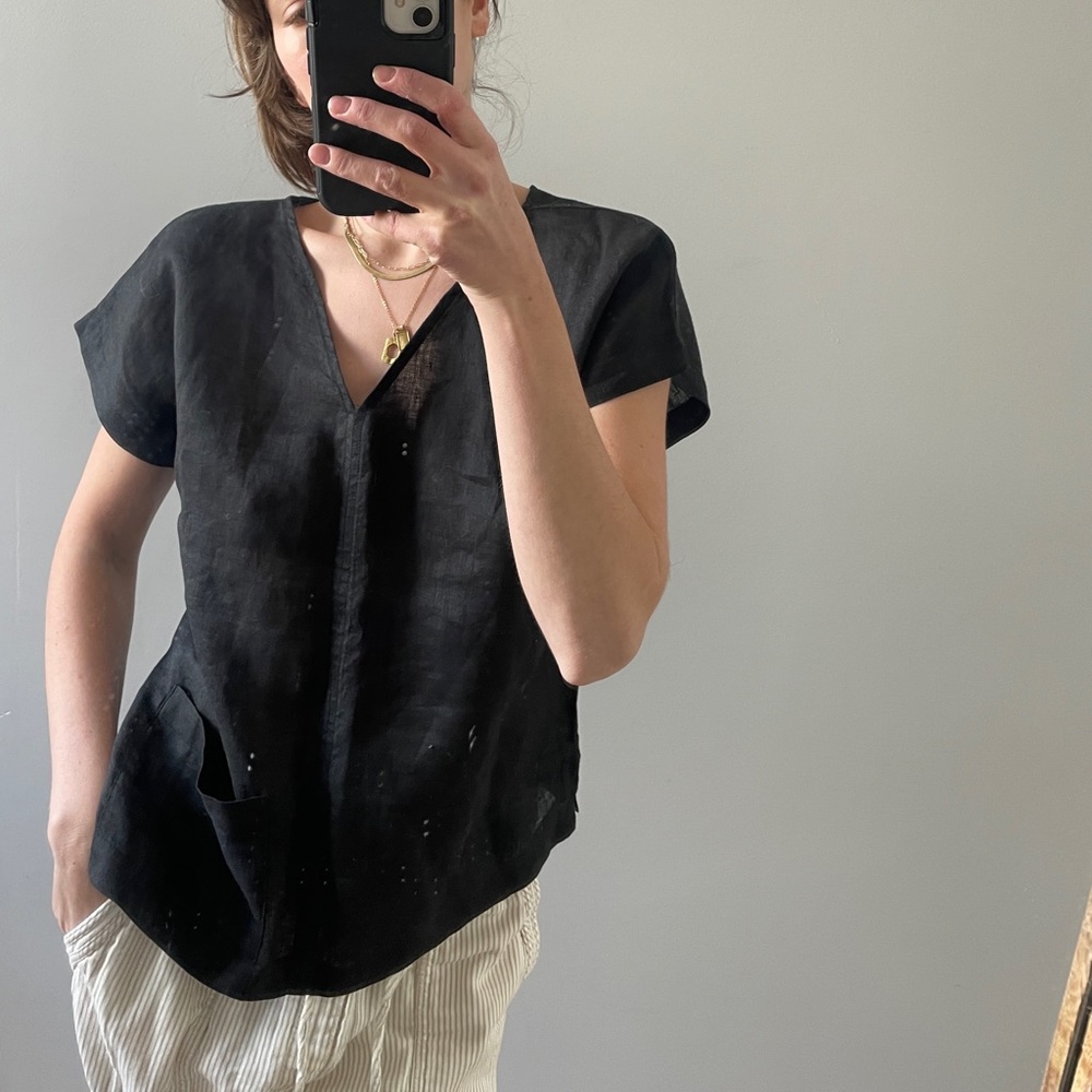 100% Linen Resort Wear Black Garnett Hill Top